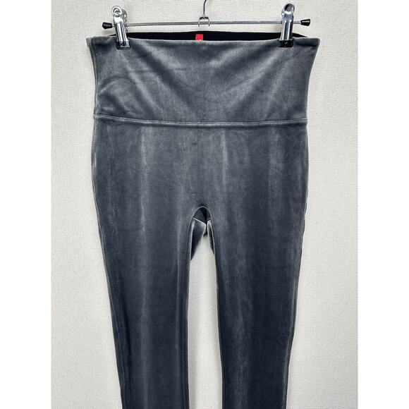 Spanx Women's M Velvet Leggings Silver Chrome Grey High Waist Slimming Shaping - Picture 2 of 10
